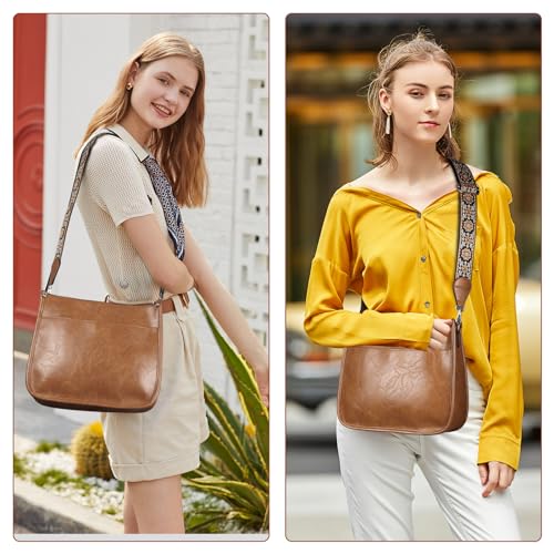 Crossbody Bags for Women Elegant Vegan Leather Hobo Handbags with 2pcs Adjustable Guitar Strap(dark brown)2