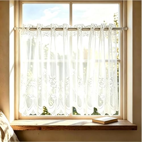 Theiuaoqwe Visillos Cortos para Ventanas 2 Unidades，Cortinas Cortas 140×90cm con Borde Ondulado Jacquard，Cortina Cocina Translúcida，Elegantes Visillos Cocina para Ventanas Pequeñas，Cocina y Comedor