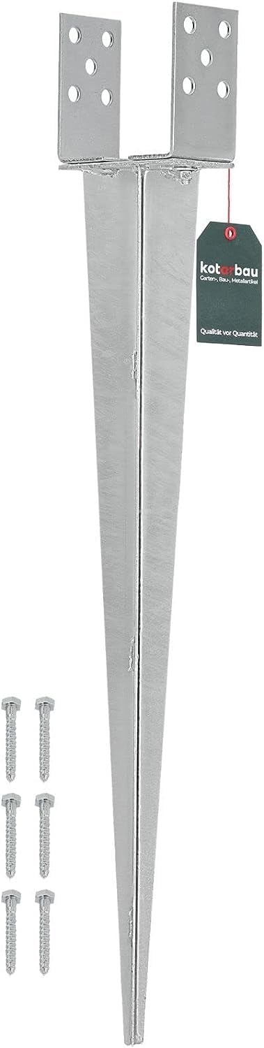 KOTARBAU® Fence Post Support - 0–120 mm (0–4.72 inches) - Galvanised Steel - 70 cm (27.6 inches) - Silver - Ground Spike - Adjustable Post Anchor - U Bracket - for Fencing Garden Construction