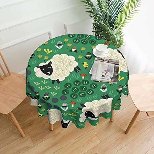Lyonge Cute Cartoon Sheep Printed Round Tablecloth 60 Inch, Reusable Oil-Proof Wrinkle Resistant Polyester Table Cover For Christmas New Year Decorative Dining Table Parties #TOP2