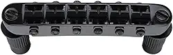 OVSAL Ponte de guitarra preta Tune-O-Matic com selas de aço inoxidável pinos M8 rosca métrica ponte fixa de 6 cordas compatível com peças de reposição de pontes de guitarra elétrica estilo Les Paul Lp