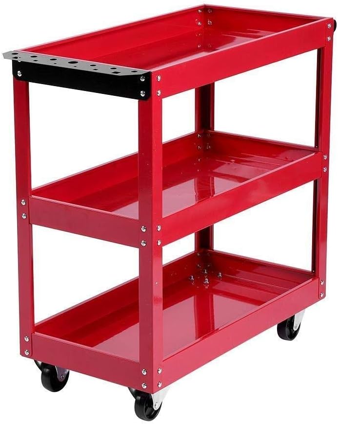 Tools 3 Tier Storage Trolley Shelves Garage Storage Trolley with Free Rotating Wheels
