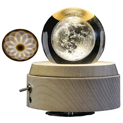 Amperer 3D Crystal Ball Music Box The Moon Luminous Rotating Musical Box With Projection Led Light And Wood Base Best Gift For Birthday Christmas (5# Moon) #TOP3