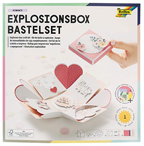 Folia Romance Explosion Craft Set, Original Gift Box with Folding Function, Approx. 7.5 x 7.5 x 7.5 cm, Ideal for Birthday, Wedding, Mother's, Valentine's Day, etc, One Size, Colourful