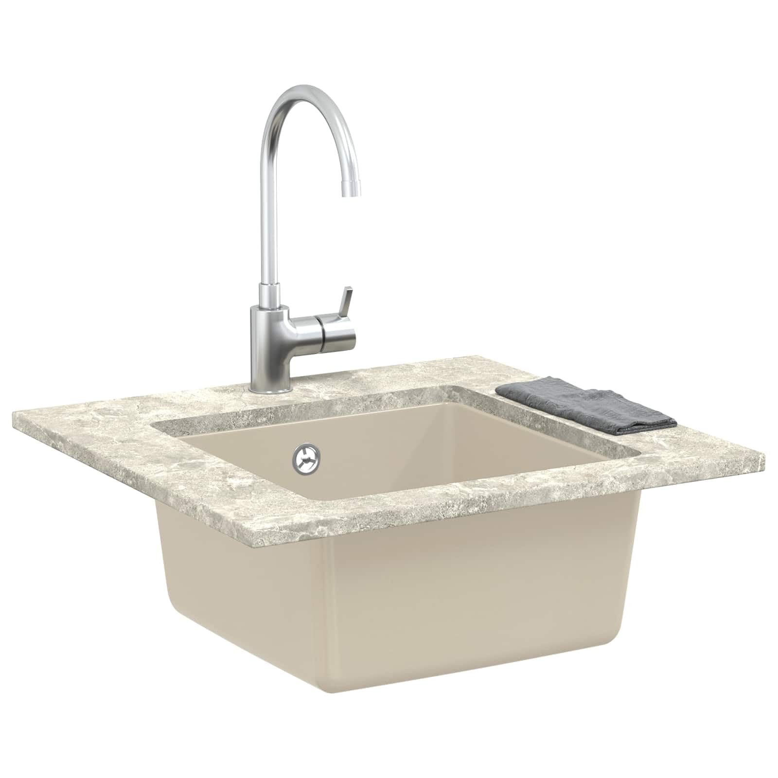 Fregadero de cocina de cuarzo y resina de granito, color beige, 430 x 460 mm, con base rectangular, escurridor para cocina, camping y autocaravana, superficie robusta