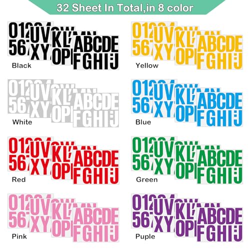 Image of Qilery 32 Sheets 4 Inch Letter and Number Stickers Self Adhesive Vinyl Letters Alphabet Stickers Big Font Letters Number Tags for School Classroom Home Mailbox Decor (Multicolored)