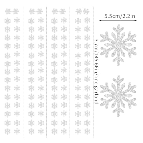 Image of Snowflake-Snow Silver Christmas Party-Decoration Garland - 52ft Frozen Winter Wonderland Ornaments Hanging Paper Streamers,New Years Birthday Baby Shower Wedding Holiday Ceiling Decor Hugfond