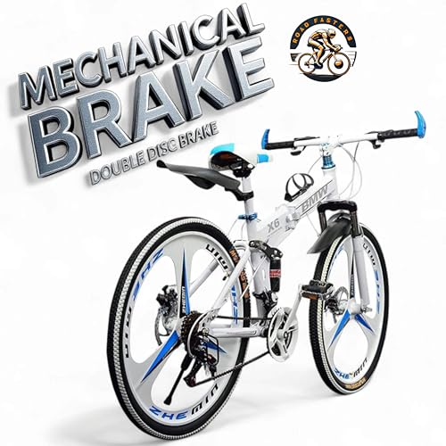Image of BMV X6 Foldable Cruiser Bicycle | 26-Inch Bike with 21-Speed Gears, Dual Disc Brakes, Hydraulic Suspension & Carbon Steel Frame | Perfect for City & Off-Road Adventures (White 3 s)