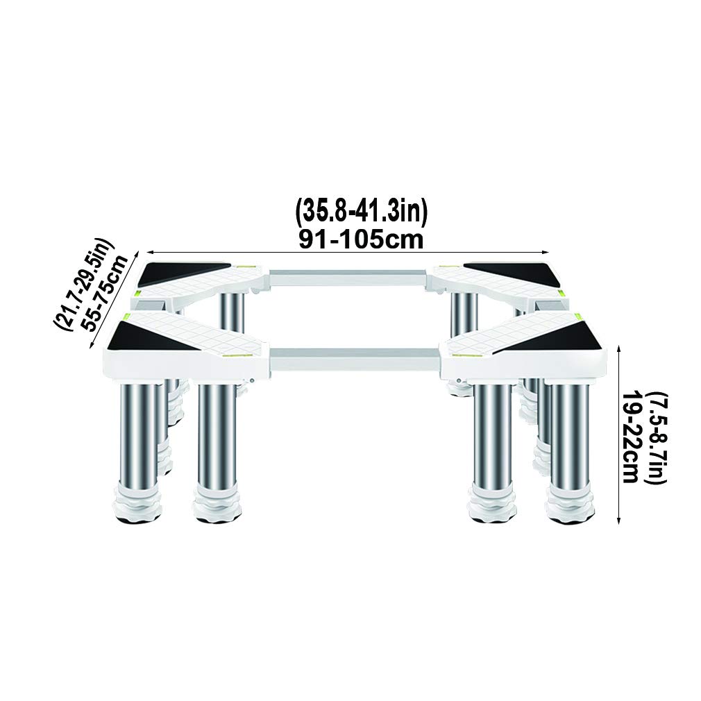 Base de soporte para lavadora, plataforma de rodillos para electrodomésticos resistente, soporte telescópico antivibración para refrigeradores y máquinas de hielo, 91-105 cm