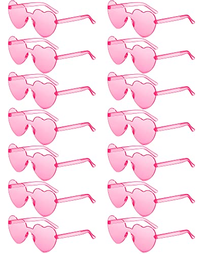 TOODOO 14 Pairs Heart Shaped Sunglasses for Women Rimless Heart Sunglasses Bulk for Party Favors