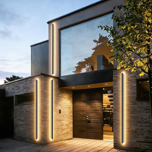 Image of Aipsun Outdoor Lights 2 Packs,Modern Outdoor Wall Light 71inch Long Strip LED Wall Sconce IP65 Anti Rust Warm Light Fixture 3000K Exterior Wall Mount Lights for Entrance, Hallway, Garage, Porch