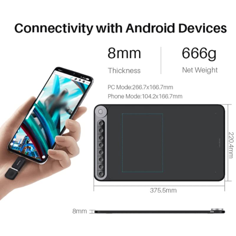 Tableta gráfica digital con dial para PC y Android, área activa de 10,5 x 6,56 pulgadas, sensibilidad a la presión de 8192 niveles, incluye lápiz PW500 sin batería, cable USB-C, receptor 2,4 GHz y adaptador OTG miniatura 2