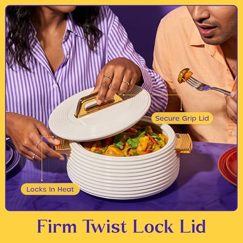 Image of SELVEL Smart Pot Insulated Casserole | Stainless Steel Inner | Luxury Gold Finish Handles & Lid | Double Wall Hot Pot for Roti, Chapati, Rice & Curry | Elegant Serving Casserole (LT Grey, 1100 ML)