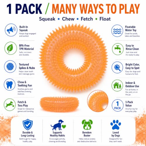 Image of Squeaky Dog Toys for Aggressive Chewers, Floating Donut Ring for Large Dogs