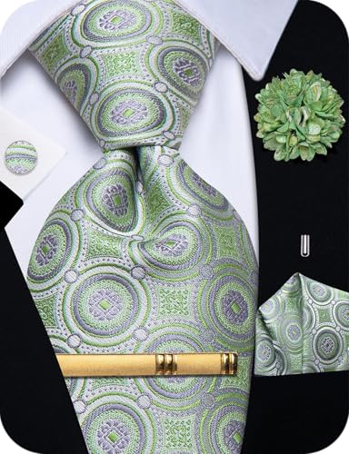 Image of YourTies Silk Paisley Floral Tie and Pocket Square Cufflinks with Lapel Pin Sets for Men 5PC Wedding Party