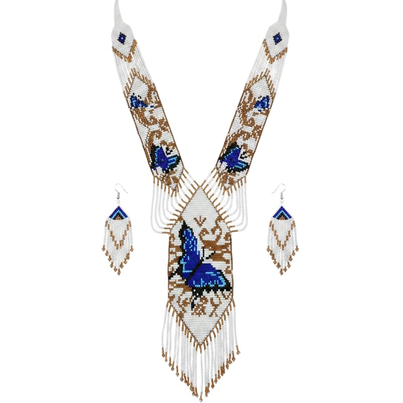 Collar ucraniano Gerdan multicolor y pendientes mariposa para looks étnicos elegantes