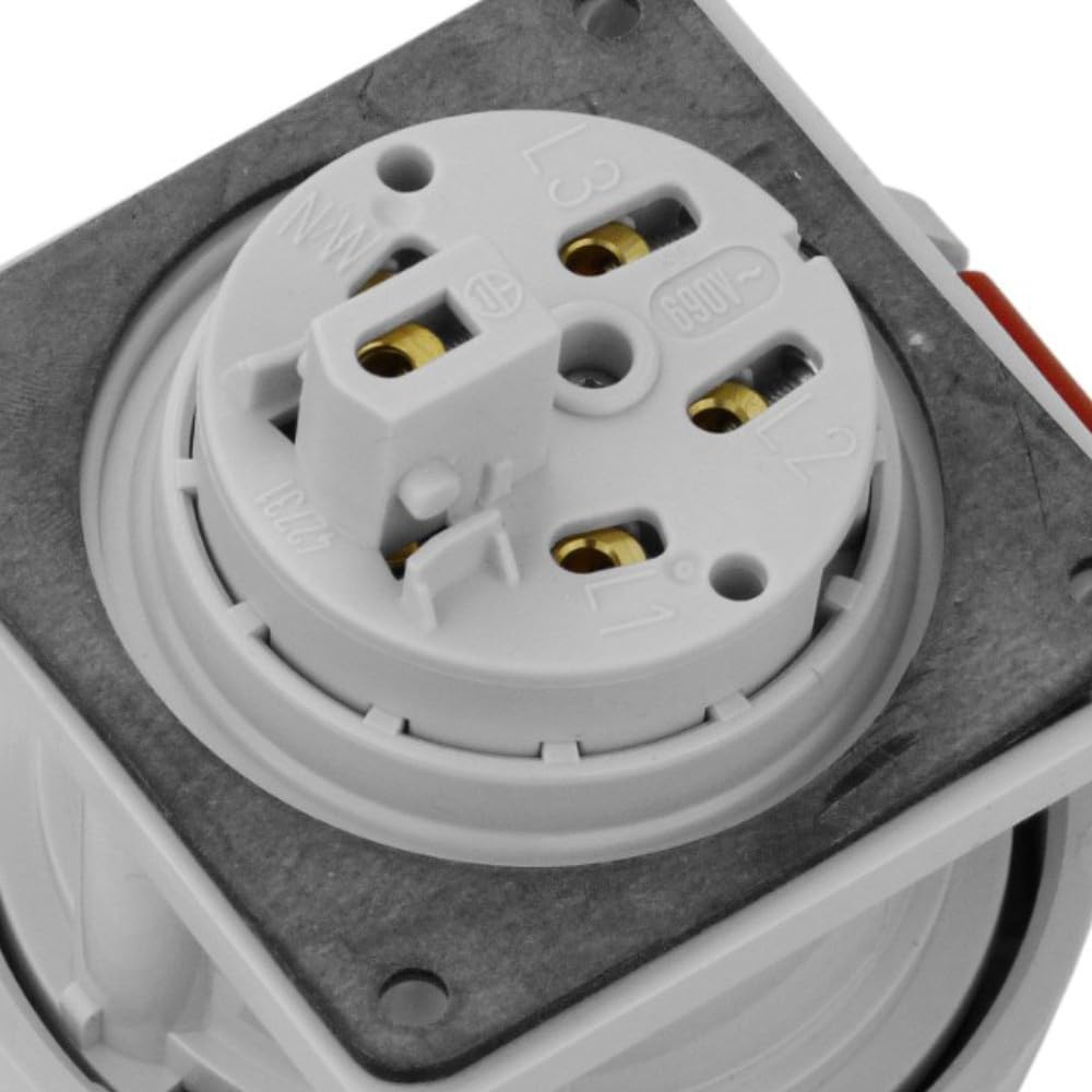 MENNEKES Enchufe recto montado en panel 228A, protección IP 67, 6 horas de posición a tierra, 5 polos, corriente de 16 A, 400 V, rojo