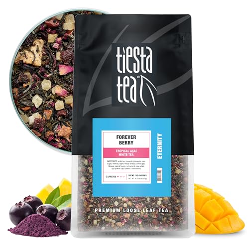 Image of Tiesta Tea - Forever Berry Tea, Loose Leaf, Tropical Acai White Tea, Premium Low Caffeine Tea Blend, Make Hot or Iced & Up to 200 Cups, 16 oz Resealable Bulk Pouch