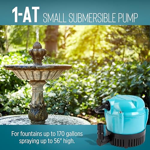Image of Little Giant 1-AT 115-Volt, 1 /200 HP, 170 GPH Small Submersible Permanently Oiled Pump for Fountains, Water Displays and Air Conditioners, 10-Foot Cord, Blue, 500286