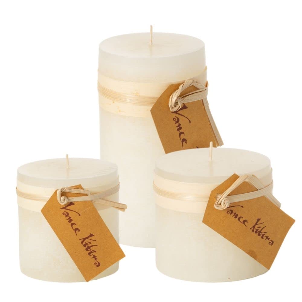 SullivansVance Kitira Set of 3 Pillar Candles, Clean-Burning, Environmental-Friendly, Scentless, Real-Wax Candles, Home Décor, Hosting Décor