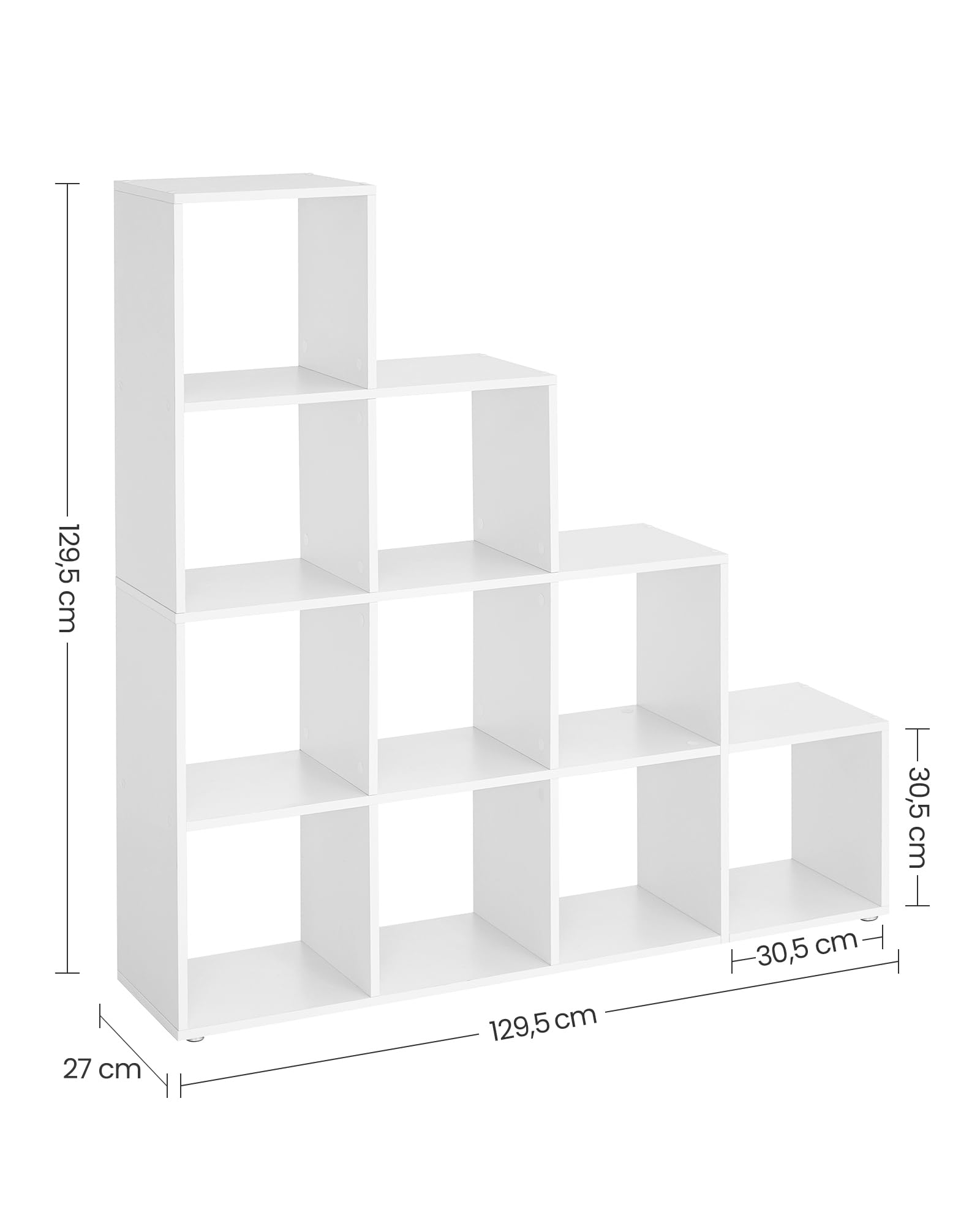 VASAGLE Custos Kollektion - Bücherregal mit 10 Fächern, Regal offen, Stufenregal, Ordnungssystem für Deko, Pflanzen, Wohnzimmer Schlafzimmer, 27 x 129,5 x 129,5 cm, wolkenweiß LBC10WTV2 | Stufenregal, Standregal, Raumteiler, Büro, Wohnzimmer, Schlafzimmer