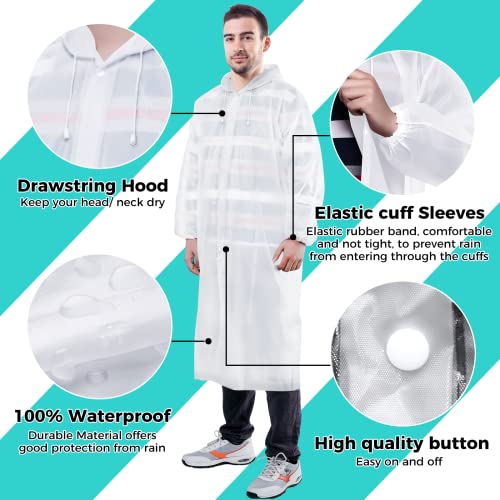 BFONS 2PCS Rain Ponchos for Adults Reusable, EVA Raincoats for Women Men with Hood, Waterproof Rain Coats for Camping Hiking - Image 5