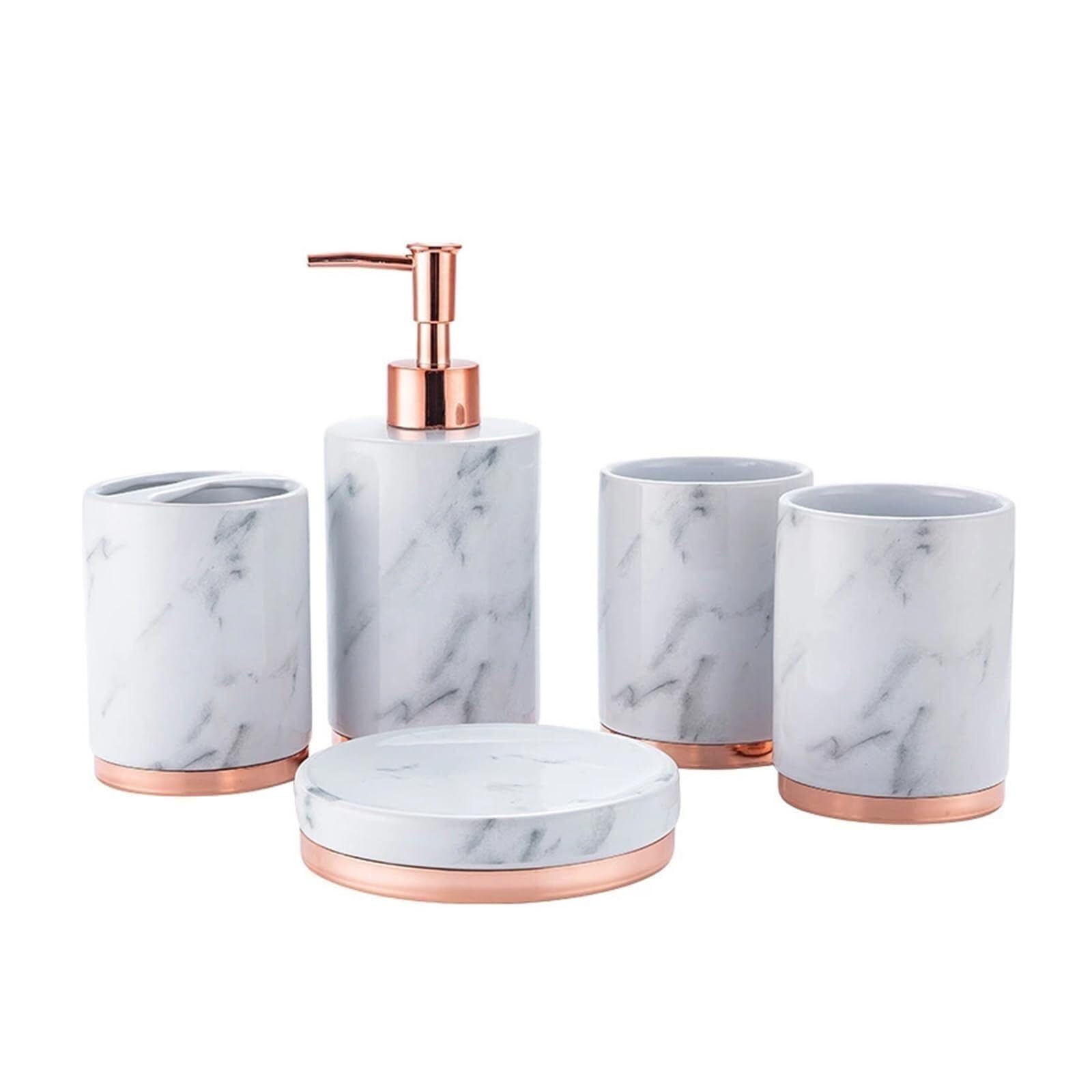 Ensemble distributeur de savon céramique or 5 pièces pour salle de bain
