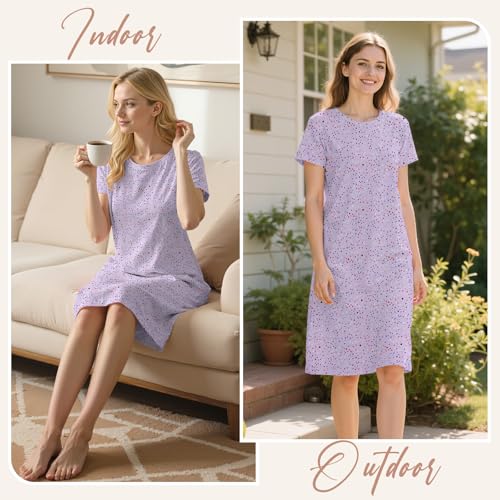 Image of American Trends Nightgowns for Women Cotton Night Shirts Short Sleeve Knee-Length, Sleep Shirts Summer Pajamas Sleepwear