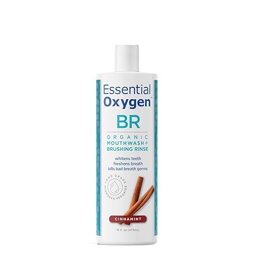 Essential Oxygen BR enjuague bucal orgánico certificado BR totalmente natural para dientes más blancos canela 16 onzas paquete de 1
