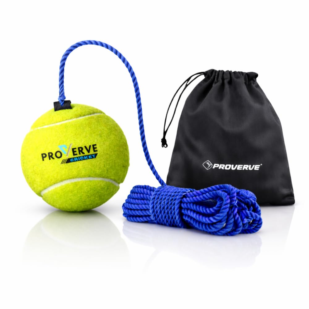 PROVERVE Cotton Hanging Tennis Ball for Kids | Cricket Hanging Ball for Practice | Easy to Hang & Ideal for Indoor and Outdoor Batting and Heavy Training | with Carry Pouch (Pack of 1), Green