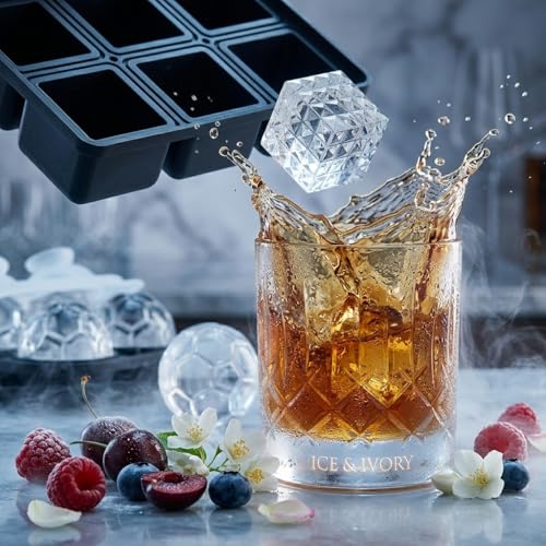 Image of Premium Combo of Large 3D Crystal Square Ice Cube Tray & Football Shaped Silicone Molds for Chilling Drinks, Chocolates, Juice, Jelly and Many More. Pack of 2 (White)