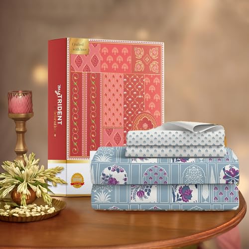 Image of MYTRIDENT Celebration Bedsheet Gifting Collection Double Size - Aangan Blue