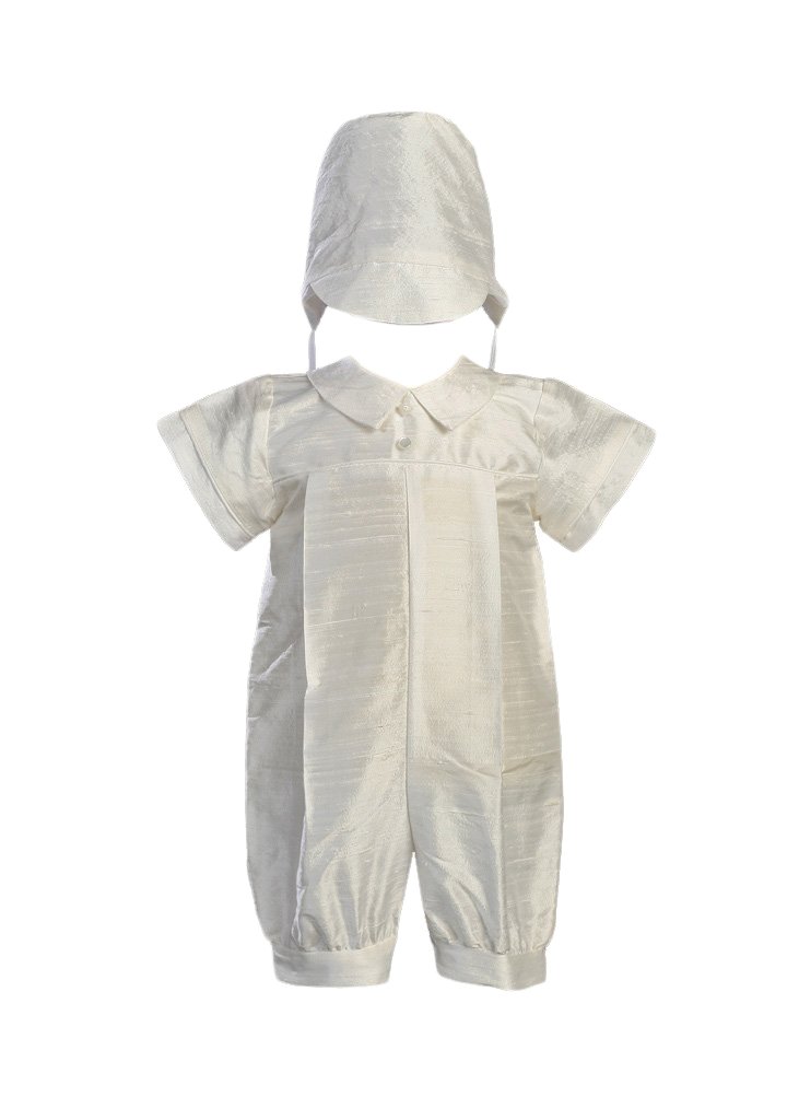 Boy's Christening Silk Set - Boys Christening Clothing Outfits and Bonnet Set - Infant 6 Months White