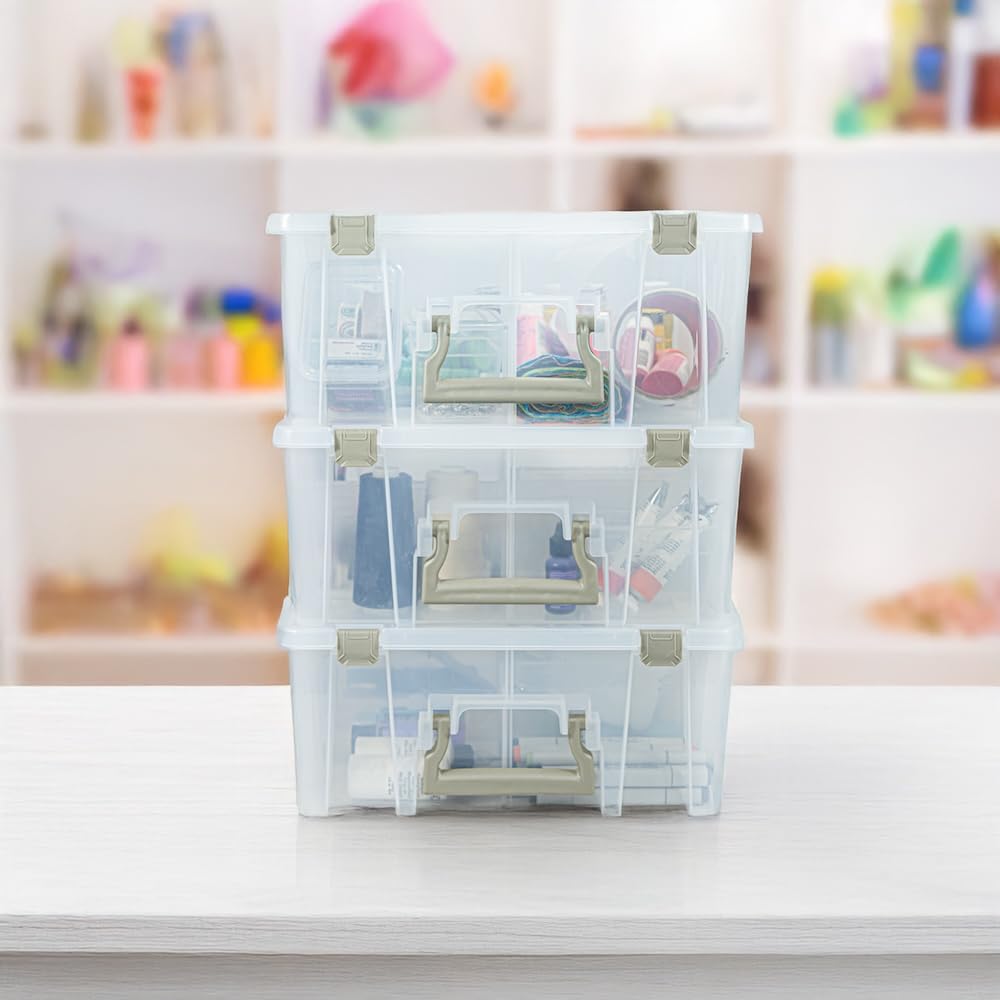 ArtBin Super Satchel Double Deep 3-Pack, organizer portatili per arte e artigianato con manici, [3] custodie in plastica, accenti rosa, trasparente e oro