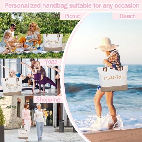 Image of GhvyenntteS Mama Bag, Mama Tote Bag with Zipper for Hospital, Shopping, Beach, Travel, Birthday Gifts for Mom Grandma, New Mom Gifts