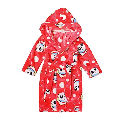 Yanzi6 Unisex-baby Fleece Warm Bath Robe Hooded Pajamas Children's Sleepwear (110cm, Red-Panda)