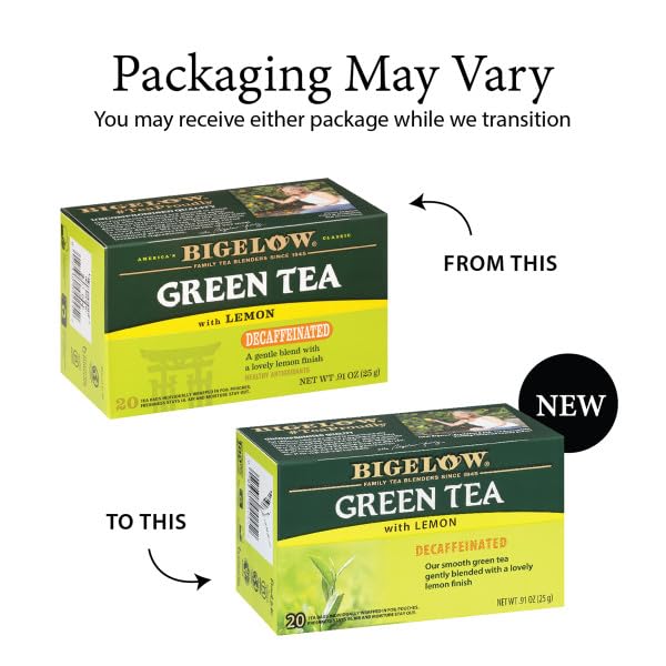 Bigelow Tea Decaffeinated Green Tea with Lemon, 20 Count (Pack of 6), 120 Total Teabags