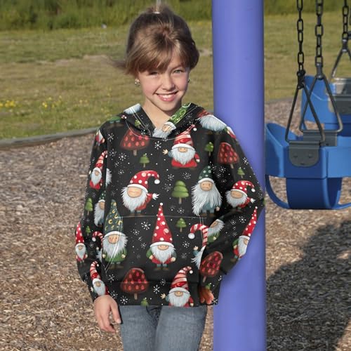 Kids Hoodies Sweaters Christmas Xmas Gnome Dwarfs Hooded Sweatshirts with Big Pockets for Boys Girls B04004484