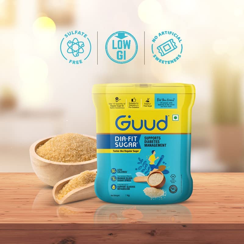 Image of Guud- Dia Fit Sugar 1kg | Low Calorie & Low GI White Granulated Sugar | 50% Less Calories | Low GI & Sulphur Free | Enriched with Herbs |1 kg Guud Sugar equals to 2 kg Regular Sugar | No After Taste