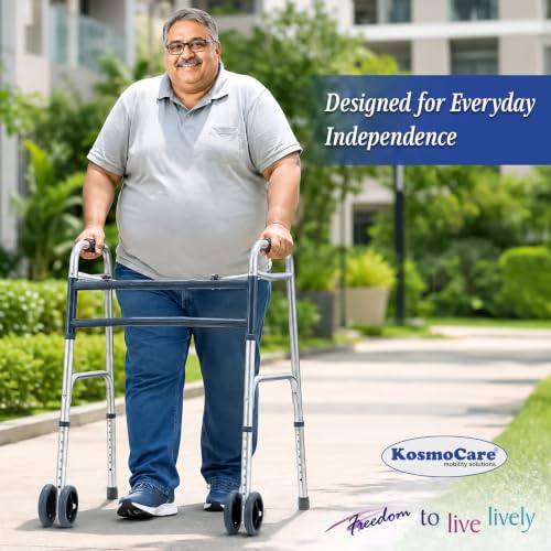 Image of KosmoCare Bariatric Walker for Heavy Adults & Seniors | Heavy Duty Folding Walker | Medical Walking Frame | Mobility Walker with Wheels | Supports Up to 225 kg
