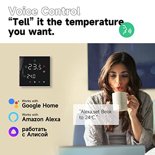 Beok Tuya Programmable Smart Thermostat ，WiFi Thermostat Mounted on the Wall of the Caldera, LCD Touch Screen,TGW60B-WIFI-WPB Black - Image 4