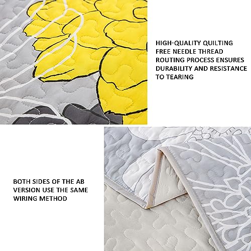 Anibedding Yellow Floral Pattern Quilt Set Queen Size - 3 Pieces Quilt Coverlet Elegant Bohemian Bedspread With 2 Pillowcases Soft Lightweight Bedding Quilt Set For Adults (Yellow,90"X90") #TOP4