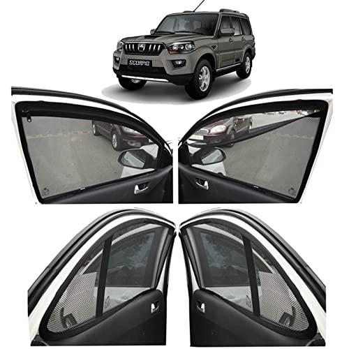 Image of Autofact Magnetic Car Sunshades Compatible with Mahindra Scorpio (2014 to 2022) (Set of 4) - Easy Installation, UV Protection, Keeps Car Cool (Front 2 with Zippers, Rear 2 Without Zippers)