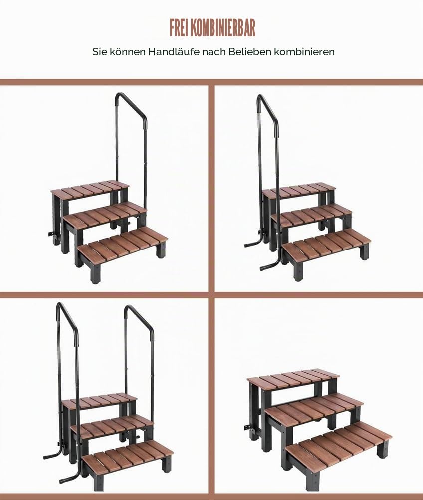 Whirlpool-Treppe mit Einer Tragkraft von 250 kg, 3 Stufen, Wohnmobil-Treppe, Wohnmobil-Stufen, Schwimmbadleiter, Aufstellpool-Treppe, Pool-Treppe, Outdoor-Spa-Badewannen-Stufenleiter