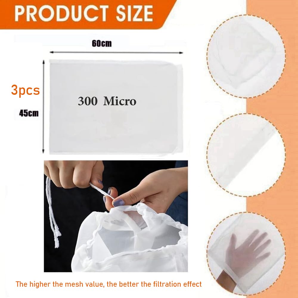 Bolsa Filtro Nylon 300 Micras 45x60cm Saco Filtración Prensa 3 Unidades
