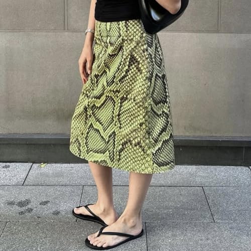 Owl's-Yard Women's Summer Serpentine Print Skirt High Waist Animal Print A Line Midi Skirt4