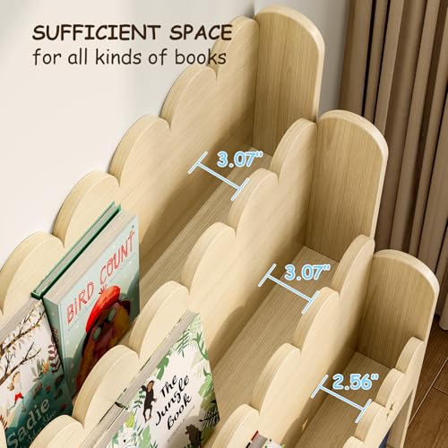 Image of EXPERLAM 2-in-1 Kids Bookshelf with Toy Storage Drawers, Scalloped Montessori Bookcase Front Facing for Toddlers, Solid Wood Book Display & Organizer for Nursery, Playroom, Bedroom & Classroom