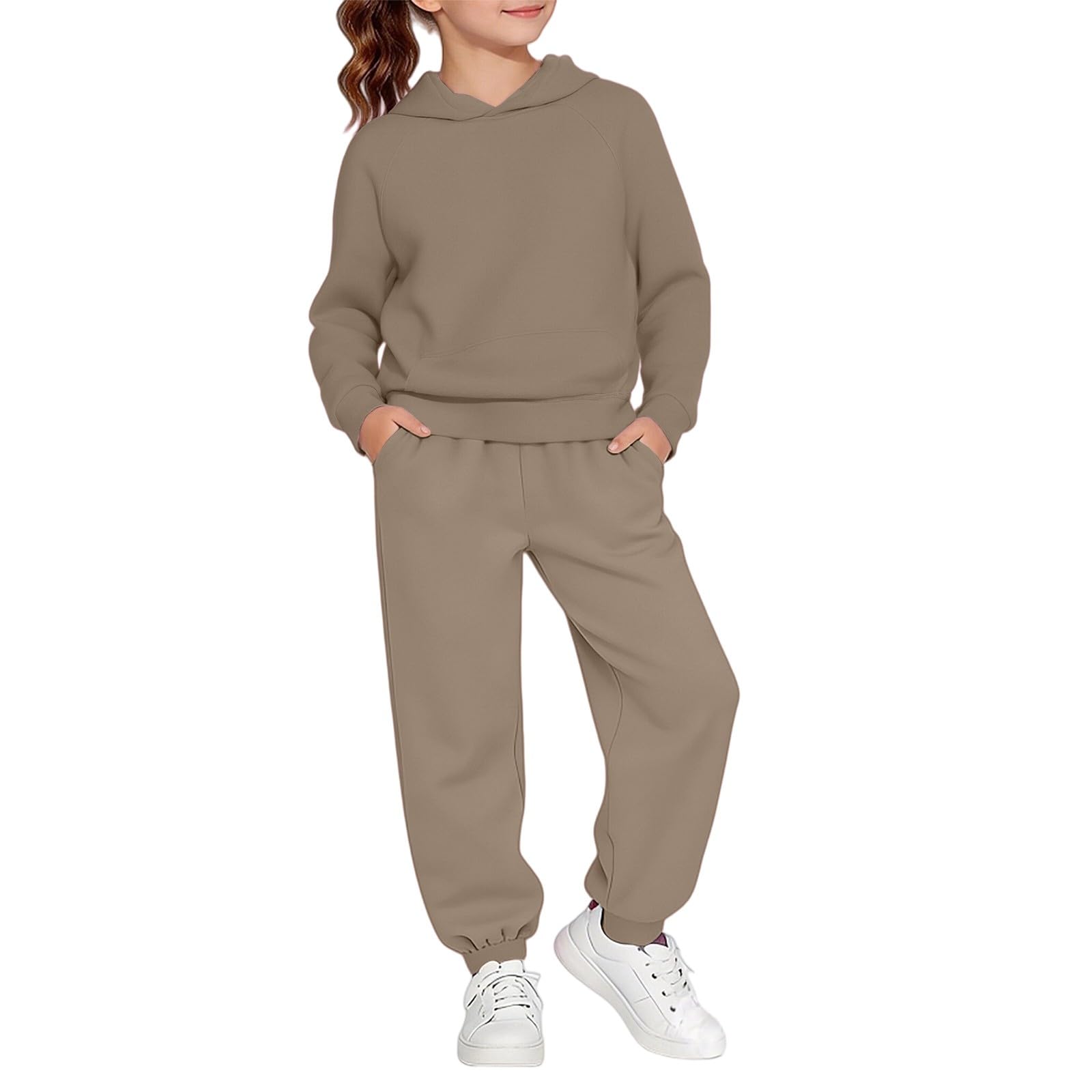 WINWUQB - Tuta da ragazza con cappuccio e felpa | Accogliente Scuola Sport 2 Pezzi Maglione Pantaloni Vacanza Autunno Inverno Casual Tuta Traspirante