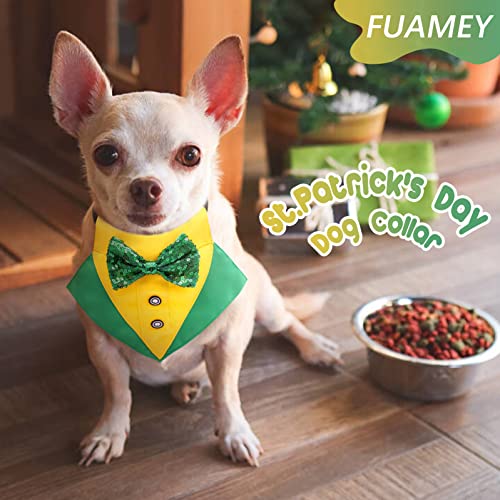 Fuamey St.patrick's Day Dog Tuxedo,Pet Green Collar Puppy Costume Adjustable Dog Bandana Cosplay Scarf Doggie Bibs,Irish Lucky Dress-Up Dog Harness Bow Tie With D-Ring For Small Medium Large Dogs #TOP4