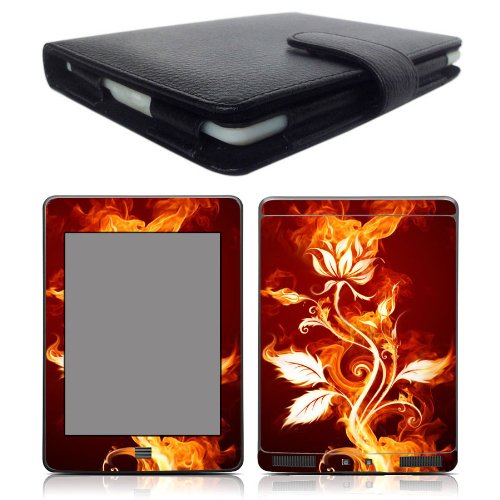 Mochie (tm) Genuine Leather Pouch Case Cover Jacket for Amazon Kindle Touch Black + Skin Sticker Accessory Combo